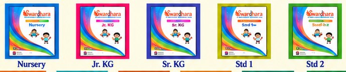 Swardhara textbooks: Nursery, Jr. KG, Sr. KG, Std 1, Std 2