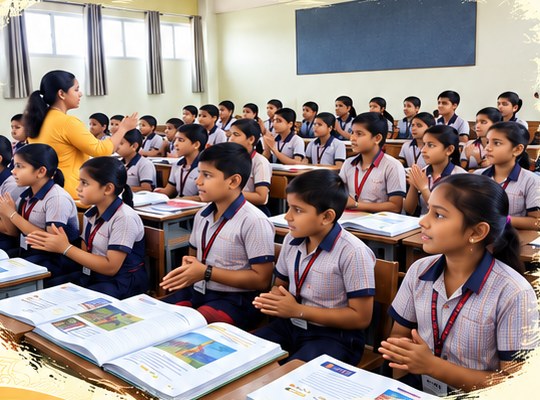 Students learning music in a Swardhara classroom